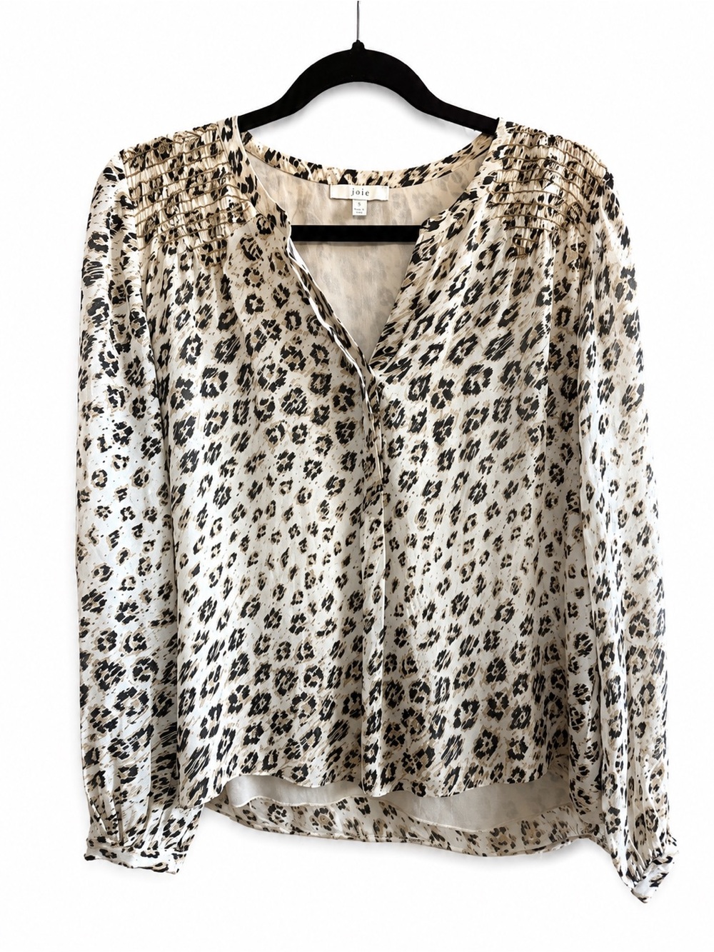 Joie Cream and Brown Leopard-Print V-Neck Blouse